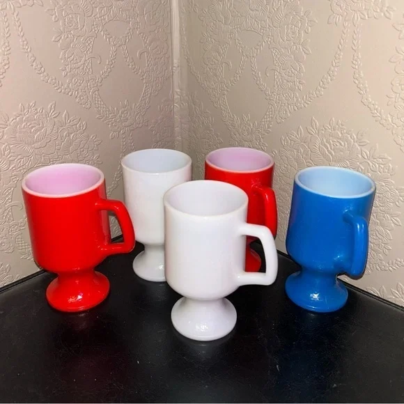 Colorful Mug Set vintage set of 5 milk glass pedestal cups - Picture 1 of 8